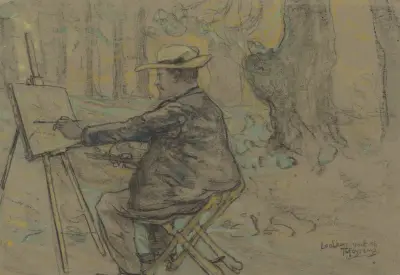 Portret van Henricus, schilderend in de Loolaan te Den Haag av Theo van Hoytema
