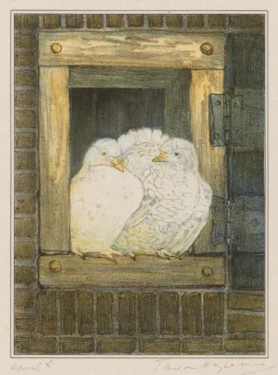 Weiße Tauben im Fenster von Theo van Hoytema