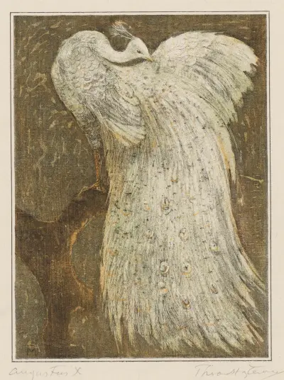 Weißer Pfau auf dem Dach von Theo van Hoytema