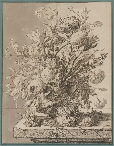 Bouquet of Flowers in a Terracotta Vase av Jan van Huysum