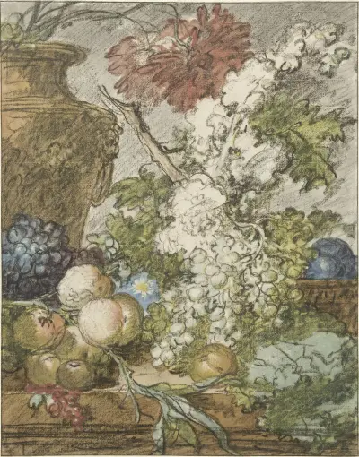 Sketch for a Still Life of Fruit and Flowers av Jan van Huysum