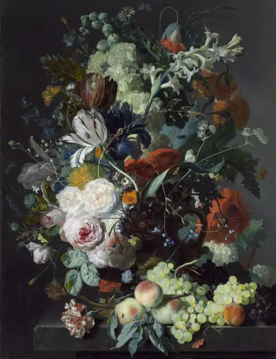 Stilleben med blommor och frukt av Jan van Huysum