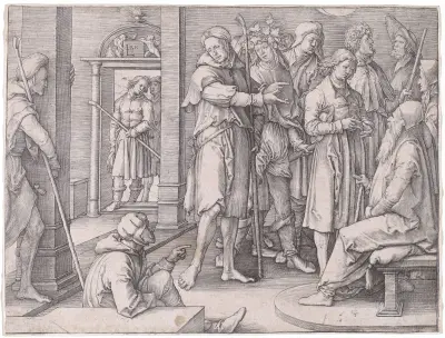 Joseph Interprets His Dream to Jacob av Lucas Van Leyden