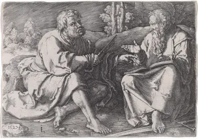 Saints Peter and Paul Seated in a Landscape av Lucas Van Leyden