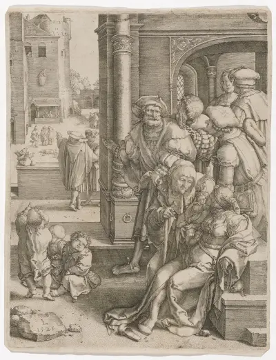 Vergil im Korb av Lucas Van Leyden
