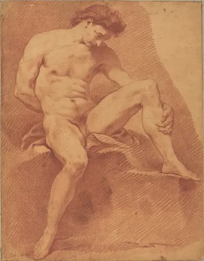 A Seated Male Nude av Charles-André van Loo