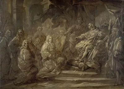 Louis XV recevant le corps de la Ville à l’occasion de la publication de la paix de 1739 av Charles-André van Loo