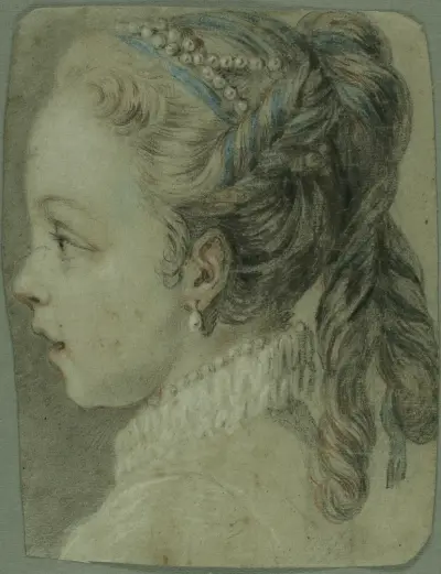 Studie; Kopf eines jungen Mädchens nach links gewandt von Charles-André van Loo