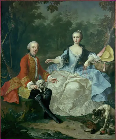 Greve Giacomo Durazzo som jägare med sin hustru (Ernestine Aloisia Ungnad von Weissenwolff) av Martin van Meytens