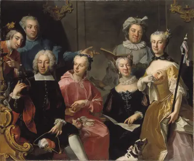 Ulrika Lovisa Tessin, Carl Gustaf Tessin, Erik Sparre, Johan Gabriel Sack, Nils Bielke, Eva Bielke and Hedvig Elisabet Sack av Martin van Meytens