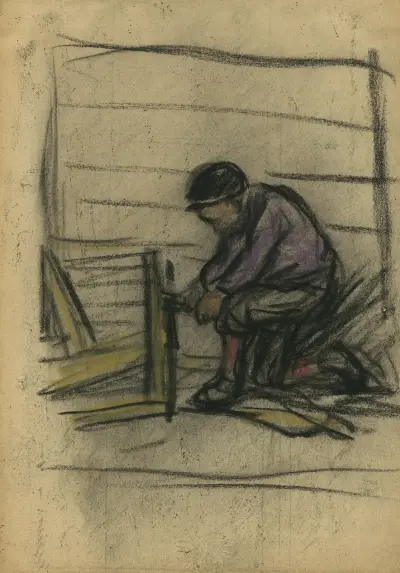 Knäböjande figur vid ett staket av Eugeen Van Mieghem