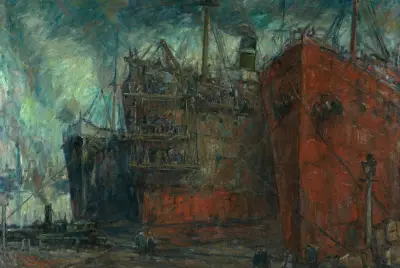Opgelegde schepen in de haven av Eugeen Van Mieghem