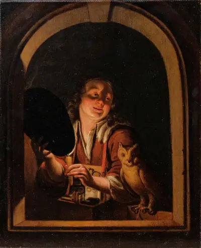 En ung pojke med en uggla av Willem Van Mieris