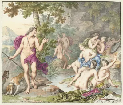 Actaeon verrast Diana en haar gezellinnen av Willem Van Mieris