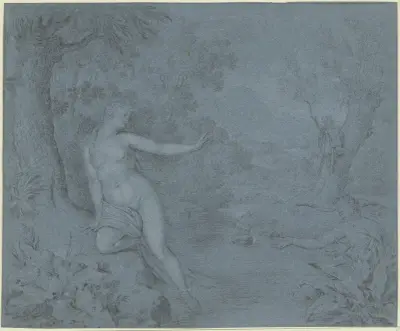 Landschaft mit Apollo und Daphne av Willem Van Mieris