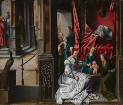 The Birth and Naming of Saint John the Baptist av Bernard van Orley