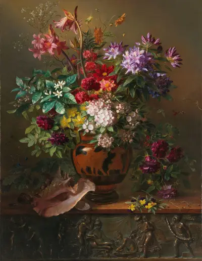 Still Life with Flowers in a Greek Vase; Allegory of Spring av Georgius Jacobus Johannes van Os