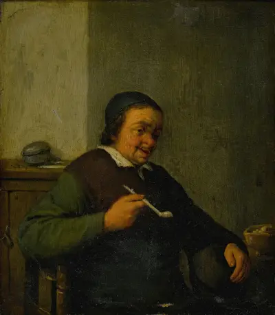 A man smoking in an interior av Adriaen van Ostade