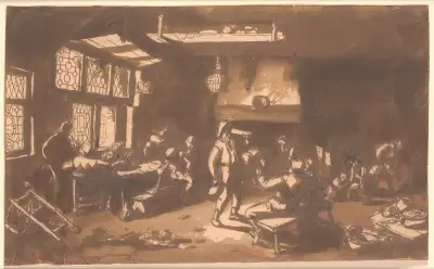 A tavern room with numerous guests av Adriaen van Ostade