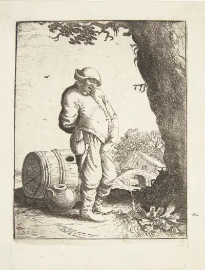 Bonde, der urinerer av Adriaen van Ostade
