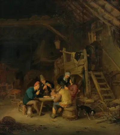 Four Card Players In A Rustic Interior av Adriaen van Ostade