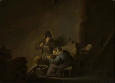 Genre scene in an interior av Adriaen van Ostade