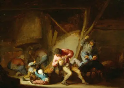 Interior with Drinking Figures and Crying Children von Adriaen van Ostade
