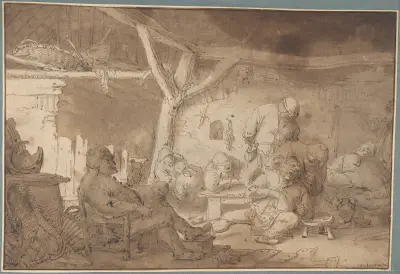 Interior with Peasants av Adriaen van Ostade