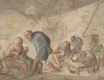 Peasants Drinking av Adriaen van Ostade
