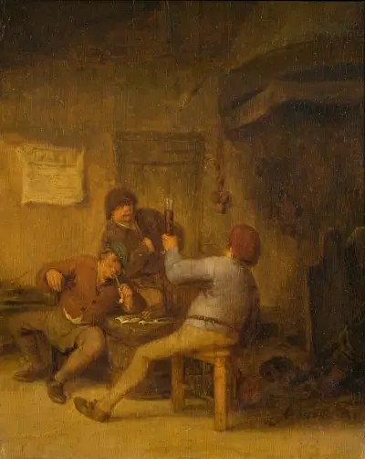 Peasants Drinking and Smoking av Adriaen van Ostade