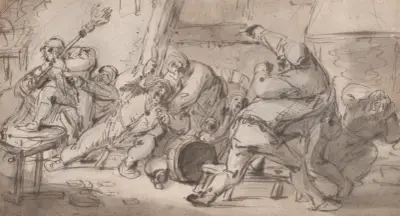 Peasants fighting in an inn mid av Adriaen van Ostade