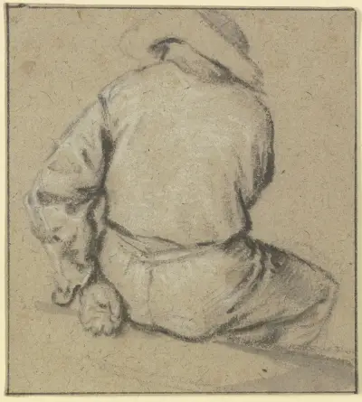 Sitzender Bauer in Rückenansicht av Adriaen van Ostade