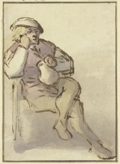 Sitzender Bauer schräg nach rechts, mit Krug in der rechten Hand von Adriaen van Ostade