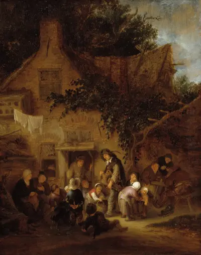 The Organ-Grinder Outside a Cottage av Adriaen van Ostade