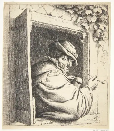 The smoker in the window av Adriaen van Ostade
