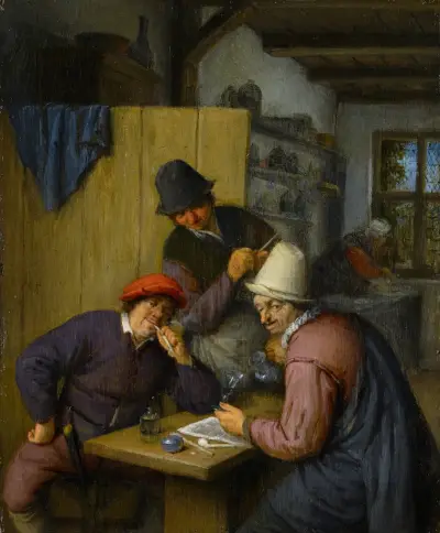 Three Drinking and Smoking Farmers in a Tavern av Adriaen van Ostade