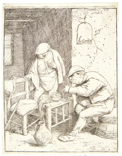 Three farmers smoking and drinking in a tavern av Adriaen van Ostade