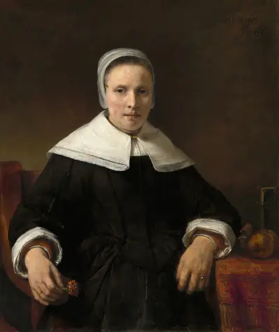 A Woman Holding a Pink av Rembrandt van Rijn