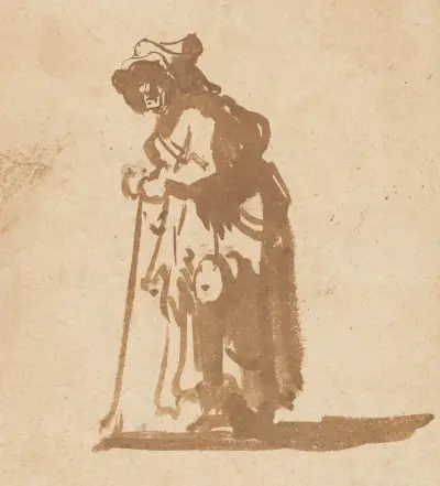 Beggar Woman Leaning on a Stick av Rembrandt van Rijn