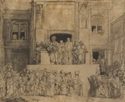 Christ presented to the people; the oblong plate av Rembrandt van Rijn