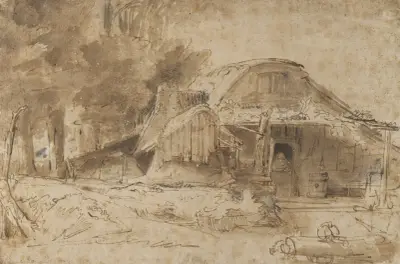 Cottage near the Entrance to a Wood av Rembrandt van Rijn