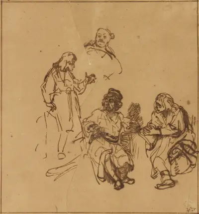 Joseph in Prison Interpreting the Dreams of Pharoah’s Baker and Butler av Rembrandt van Rijn