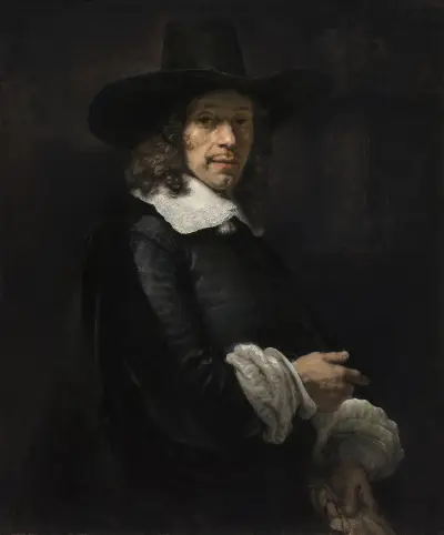 Portrait of a Gentleman with a Tall Hat and Gloves av Rembrandt van Rijn