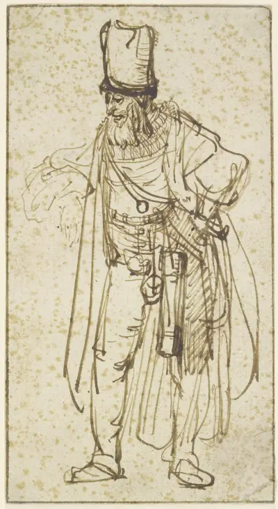 Schauspieler mit hoher Kappe av Rembrandt van Rijn