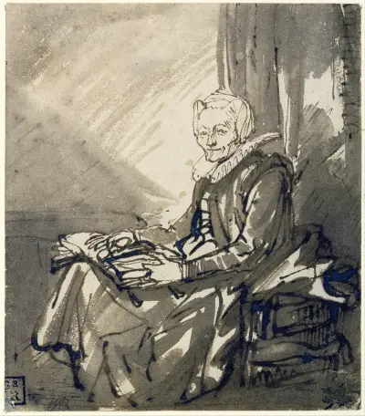 Seated Woman with an Open Book on her Lap av Rembrandt van Rijn