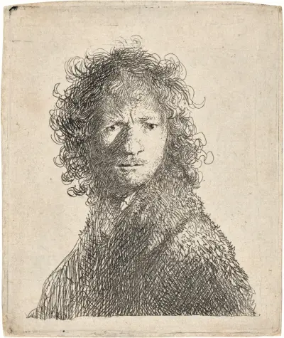 Self-Portrait, frowning: Bust av Rembrandt van Rijn
