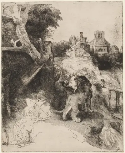 St. Jerome in an Italian Landscape av Rembrandt van Rijn