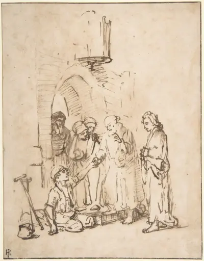 St. Peter and St John Healing the Paralytic av Rembrandt van Rijn