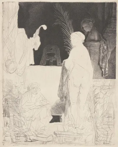 The Artist Drawing from a Model av Rembrandt van Rijn