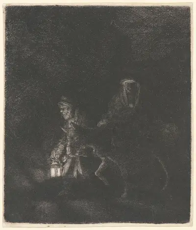 The Flight into Egypt; A Night Piece, 1651 – nr 1 av Rembrandt van Rijn